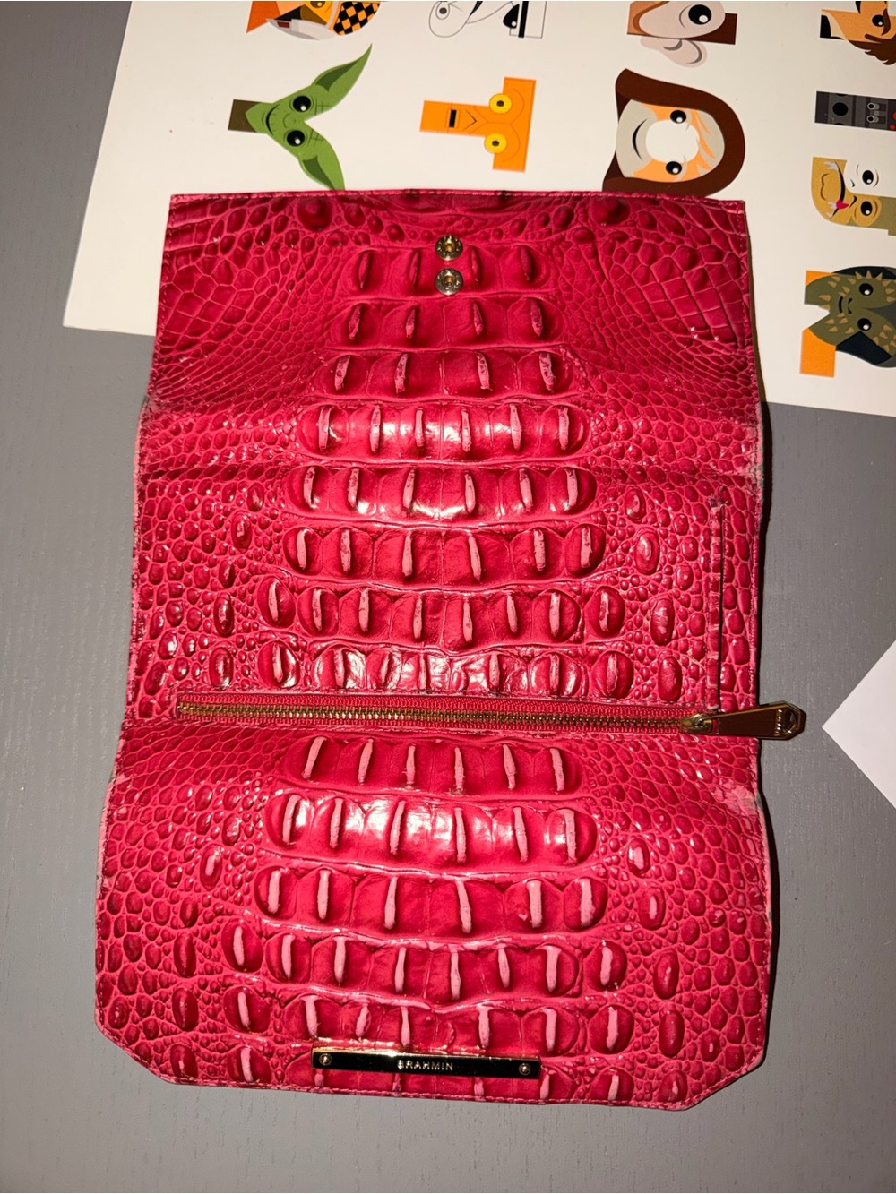 Brahmin Hot Pink Croc-Embossed Leather Wristlet Clutch